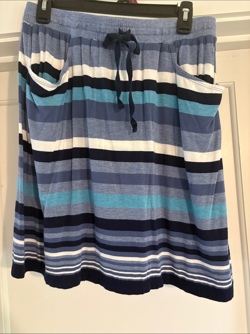 Max Studio Blue and White Striped Pull-On Skirt